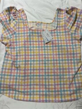 LuLaRoe Marissa Pastel Plaid Top - Yellow, Pink, Blue, Purple, Cream, XL